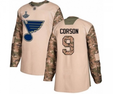 Men's St. Louis Blues #9 Shayne Corson Authentic Camo Veterans Day Practice 2019 Stanley Cup Champions Hockey Jersey