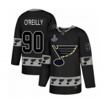 Men's St. Louis Blues #90 Ryan O'Reilly Authentic Black Team Logo Fashion 2019 Stanley Cup Champions Hockey Jersey