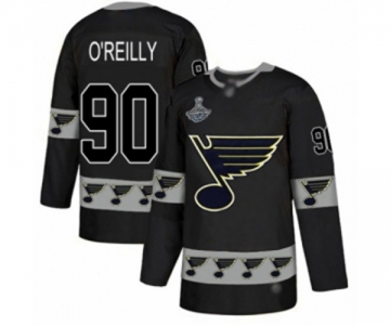 Men's St. Louis Blues #90 Ryan O'Reilly Authentic Black Team Logo Fashion 2019 Stanley Cup Champions Hockey Jersey