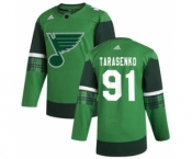 Men's St. Louis Blues #91 Vladimir Tarasenko 2020 St. Patrick's Day Stitched Hockey Jersey Green