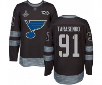 Men's St. Louis Blues #91 Vladimir Tarasenko Authentic Black 1917-2017 100th Anniversary 2019 Stanley Cup Champions Hockey Jersey