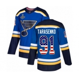 Men's St. Louis Blues #91 Vladimir Tarasenko Authentic Blue USA Flag Fashion 2019 Stanley Cup Champions Hockey Jersey