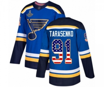 Men's St. Louis Blues #91 Vladimir Tarasenko Authentic Blue USA Flag Fashion 2019 Stanley Cup Champions Hockey Jersey