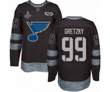 Men's St. Louis Blues #99 Wayne Gretzky Authentic Black 1917-2017 100th Anniversary 2019 Stanley Cup Champions Hockey Jersey