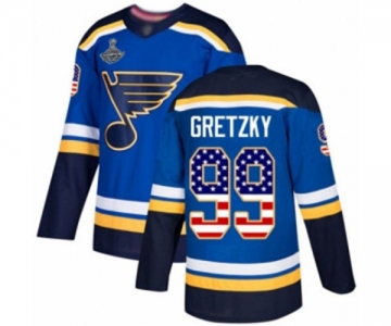 Men's St. Louis Blues #99 Wayne Gretzky Authentic Blue USA Flag Fashion 2019 Stanley Cup Champions Hockey Jersey