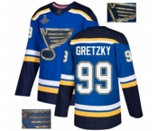 Men's St. Louis Blues #99 Wayne Gretzky Authentic Royal Blue Fashion Gold 2019 Stanley Cup Champions Hockey Jersey