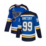 Men's St. Louis Blues #99 Wayne Gretzky Authentic Royal Blue Home 2019 Stanley Cup Champions Hockey Jersey