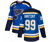 Men's St. Louis Blues #99 Wayne Gretzky Authentic Royal Blue Home 2019 Stanley Cup Champions Hockey Jersey