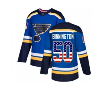 St. Louis Blues #50 Jordan Binnington Authentic Blue USA Flag Fashion Hockey Jersey