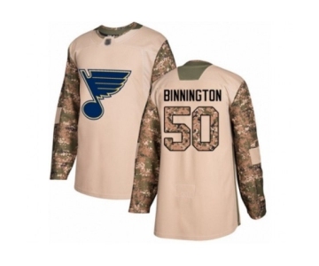 St. Louis Blues #50 Jordan Binnington Authentic Camo Veterans Day Practice Hockey Jersey