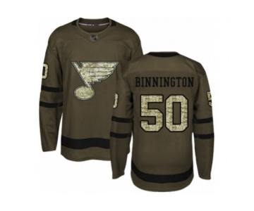 St. Louis Blues #50 Jordan Binnington Authentic Green Salute to Service Hockey Jersey