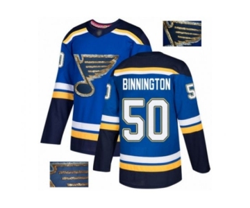 St. Louis Blues #50 Jordan Binnington Authentic Royal Blue Fashion Gold Hockey Jersey