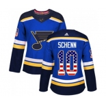 Women Adidas St. Louis Blues #10 Brayden Schenn Authentic Blue USA Flag Fashion NHL Jersey