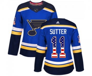 Women Adidas St. Louis Blues #11 Brian Sutter Authentic Blue USA Flag Fashion NHL Jersey