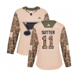 Women Adidas St. Louis Blues #11 Brian Sutter Authentic Camo Veterans Day Practice NHL Jersey