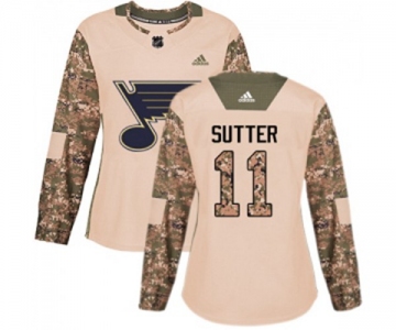 Women Adidas St. Louis Blues #11 Brian Sutter Authentic Camo Veterans Day Practice NHL Jersey