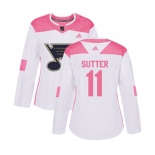 Women Adidas St. Louis Blues #11 Brian Sutter Authentic White Pink Fashion NHL Jersey