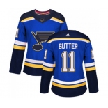 Women Adidas St. Louis Blues #11 Brian Sutter Premier Royal Blue Home NHL Jersey