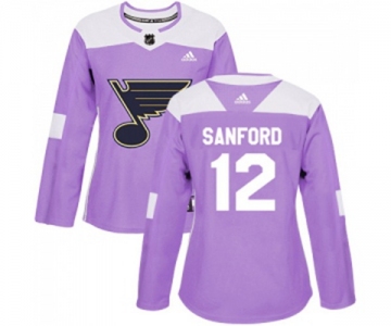 Women Adidas St. Louis Blues #12 Zach Sanford Authentic Purple Fights Cancer Practice NHL Jersey