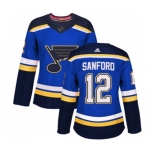 Women Adidas St. Louis Blues #12 Zach Sanford Authentic Royal Blue Home NHL Jersey