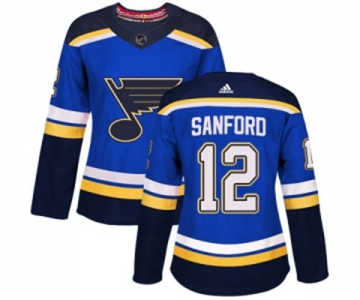 Women Adidas St. Louis Blues #12 Zach Sanford Authentic Royal Blue Home NHL Jersey