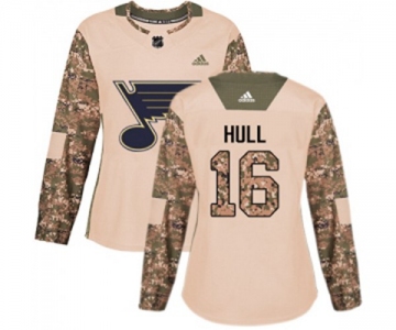 Women Adidas St. Louis Blues #16 Brett Hull Authentic Camo Veterans Day Practice NHL Jersey