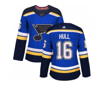 Women Adidas St. Louis Blues #16 Brett Hull Blue Home Authentic Stitched NHL Jersey