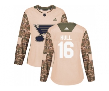 Women Adidas St. Louis Blues #16 Brett Hull Camo Authentic 2017 Veterans Day Stitched NHL Jersey