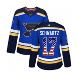 Women Adidas St. Louis Blues #17 Jaden Schwartz Authentic Blue USA Flag Fashion NHL Jersey