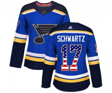 Women Adidas St. Louis Blues #17 Jaden Schwartz Authentic Blue USA Flag Fashion NHL Jersey