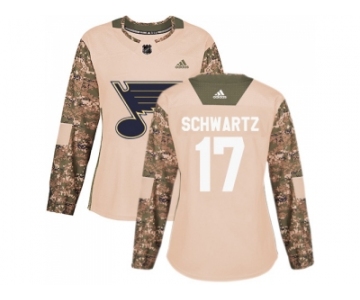 Women Adidas St. Louis Blues #17 Jaden Schwartz Camo Authentic 2017 Veterans Day Stitched NHL Jersey