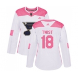 Women Adidas St. Louis Blues #18 Tony Twist Authentic White Pink Fashion NHL Jersey