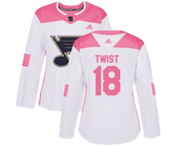 Women Adidas St. Louis Blues #18 Tony Twist Authentic White Pink Fashion NHL Jersey