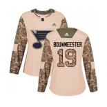 Women Adidas St. Louis Blues #19 Jay Bouwmeester Authentic Camo Veterans Day Practice NHL Jersey