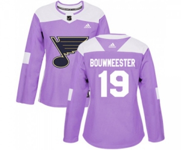 Women Adidas St. Louis Blues #19 Jay Bouwmeester Authentic Purple Fights Cancer Practice NHL Jersey