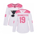 Women Adidas St. Louis Blues #19 Jay Bouwmeester Authentic White Pink Fashion NHL Jersey