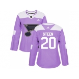 Women Adidas St. Louis Blues #20 Alexander Steen Purple Authentic Fights Cancer Stitched NHL Jersey