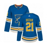 Women Adidas St. Louis Blues #21 Tyler Bozak Authentic Navy Blue Alternate NHL Jersey