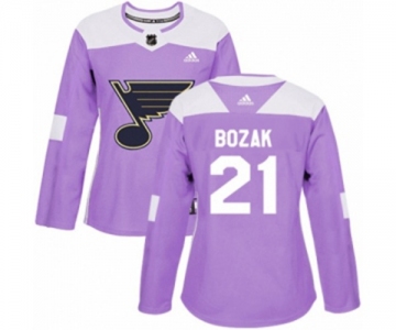 Women Adidas St. Louis Blues #21 Tyler Bozak Authentic Purple Fights Cancer Practice NHL Jersey