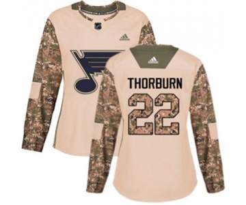 Women Adidas St. Louis Blues #22 Chris Thorburn Authentic Camo Veterans Day Practice NHL Jersey