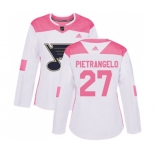 Women Adidas St. Louis Blues #27 Alex Pietrangelo Authentic White Pink Fashion NHL Jersey