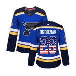 Women Adidas St. Louis Blues #28 Kyle Brodziak Authentic Blue USA Flag Fashion NHL Jersey