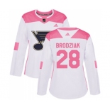 Women Adidas St. Louis Blues #28 Kyle Brodziak Authentic White Pink Fashion NHL Jersey