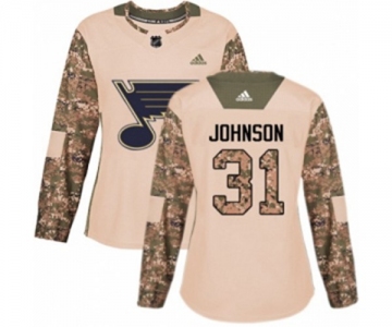 Women Adidas St. Louis Blues #31 Chad Johnson Authentic Camo Veterans Day Practice NHL Jersey