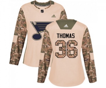 Women Adidas St. Louis Blues #36 Robert Thomas Authentic Camo Veterans Day Practice NHL Jersey