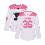 Women Adidas St. Louis Blues #36 Robert Thomas Authentic White Pink Fashion NHL Jersey