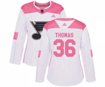 Women Adidas St. Louis Blues #36 Robert Thomas Authentic White Pink Fashion NHL Jersey