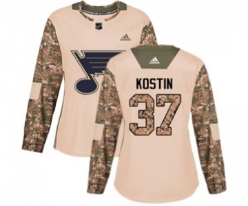 Women Adidas St. Louis Blues #37 Klim Kostin Authentic Camo Veterans Day Practice NHL Jersey