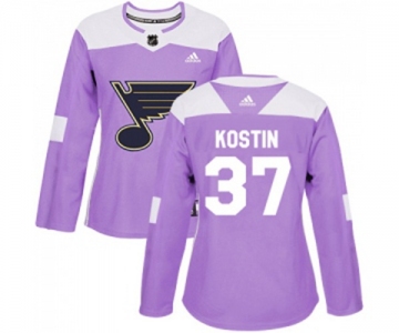 Women Adidas St. Louis Blues #37 Klim Kostin Authentic Purple Fights Cancer Practice NHL Jersey