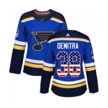 Women Adidas St. Louis Blues #38 Pavol Demitra Authentic Blue USA Flag Fashion NHL Jersey